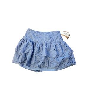 NWT Women M Vertiche Blue Eyelet Tiered Layered Ruffle Mini Skirt Pull-On